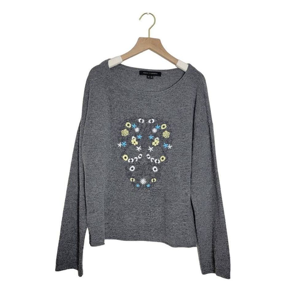 Skull Cashmere Embroidered Skull Flowers Wool Cashmere Blend Size XS